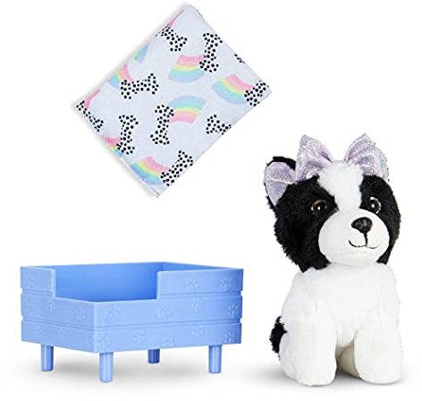 Glitter Girls Puppenzubehör – Kuscheltier Hund Border Collie Ziggy mit Hundebett und Hundekissen – Accessoires für 36 cm Puppen, Plüschtier Spielzeug für Kinder ab 3 Jahre (3 Teile)