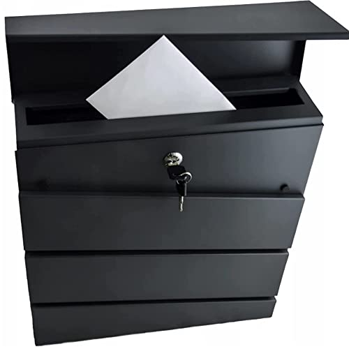 Virone Borneo Briefkasten mit Zeitungshalter Stahl Verzinkt öffnen miT Einem Schlüssel (Schwarz)