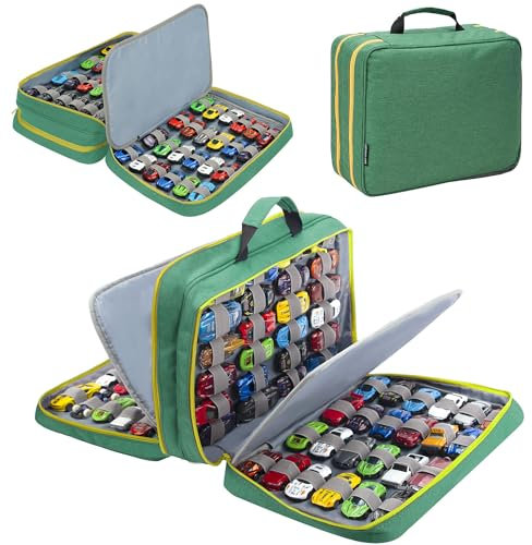 KISLANE 96 Toy Cars Storage Case - Compatible with Matchbox Cars & Small Dolls (Bag Only) - Green