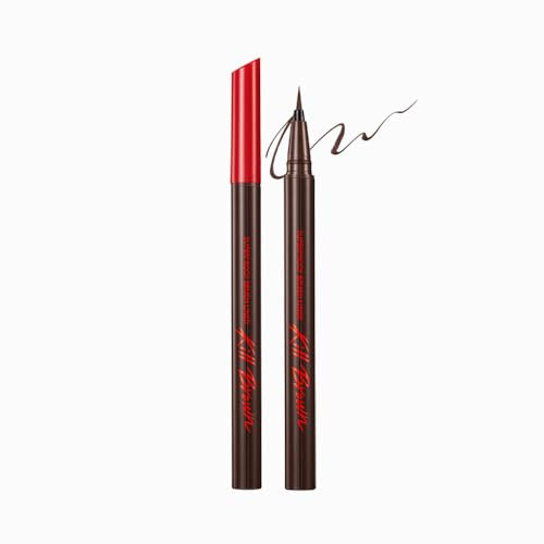 Clio Kill Superproof Brush Eyeliner – ultrafein, wischfest, langlebig, lebendige Farbe – Braun – 0,55 ml