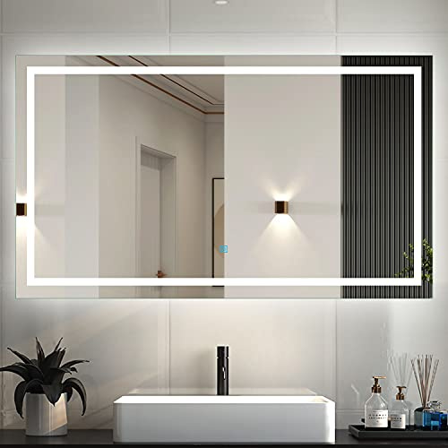 MYB 1200x700 Large Bathroom Wall Mirror with LED Lights,with Demister Pad,Touch Sensor,IP44 Rated Horizontal