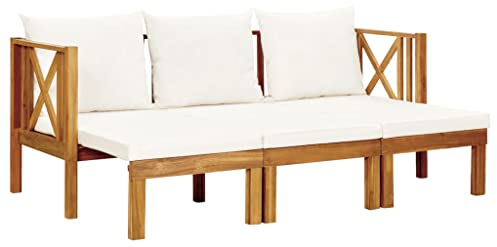 vidaXL Akazienholz Massiv Gartenbank 3-Sitzer mit Kissen Erweiterbar Sitzbank Holzbank Massivholzbank Parkbank Gartenmöbel Tagesbett Bank 179cm