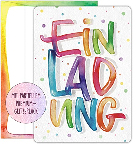 12 Einladungskarten zum Ausfüllen mit bedruckten Versandhüllen – farbenfrohe Einladung für viele Gelegenheiten – fröhliches und buntes Design – Einladung Geburtstag – Party – Jubiläum – Sommerfest