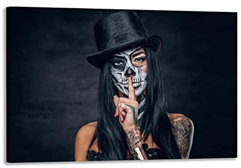 Wandbild Leinwandbild Bilder von sexy Tattoo Girl mit Hut/kunstdrucke für Wohnzimmer, Schlafzimmer und für zuhause/fertig zum aufhängen (100x150 cm)