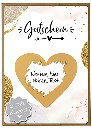 Joli Coon - Luxus 5 Gutscheine zum Selber Ausfüllen mit Kuvert - Gutschein selbst gestalten - Gutscheinkarten