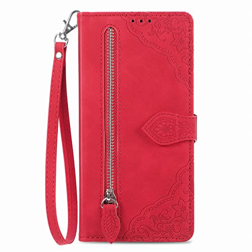 NEXCURIO Handyhülle für Samsung Galaxy S20 FE 5G Hülle Klappbar mit Kartenfäch Ständer Klapphülle Schutzhülle Leder Wallet Flip Case Cover Tasche Handytasche Stoßfeste - Rot