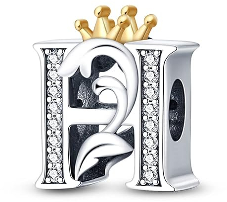 TINSLO H Alfabeto Charms Abalorios Colgante para mujer, plata de ley 925, compatible con pulseras y collares Pandora, compatible con pulseras europeas para mujeres y niñas