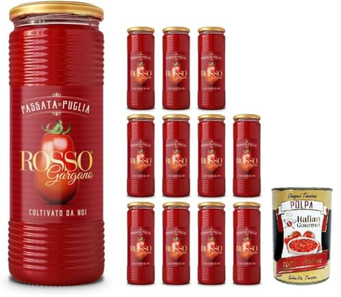 Italian Gourmet Bundle Passata di Puglia 12x 690g + Italian Gourmet Polpa Gratis – Italienische passierte Tomaten aus Apulien, Tomatensauce Basis für Pasta, Pizza, Sugo, Suppen, Ragù & Vorrat 8,28kg