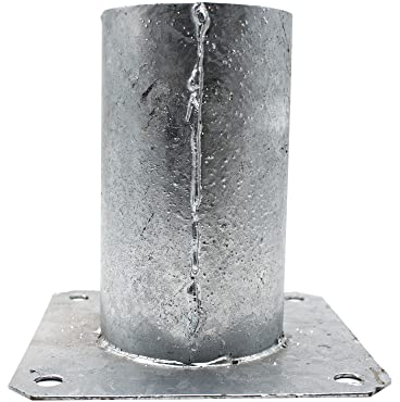 DOJA Barcelona | Anclaje Poste Redondo | 81x150x150mm | Acero Galvanizado | Soporte Redondo para Poste con Base Atornillable | Soporte Postes de Madera, Vallas para Jardin, Cenadores, Barra Cortinas