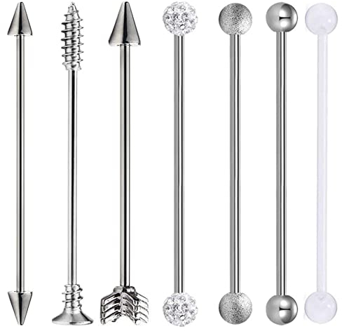 Cupimatch 7PCS Piercing Industrial Barbell aus 316L Edelstahl 14G Body Piercing Ohrknorpel Schmuck 38mm Stablänge