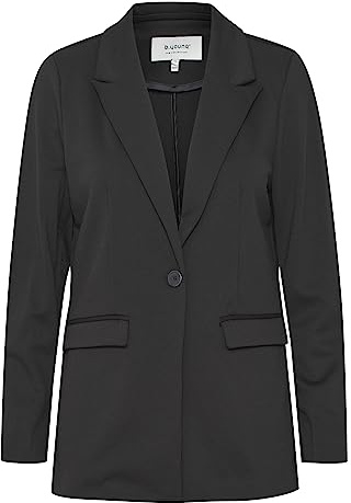 b.young BYRIZETTA Damen Blazer Longblazer Jacke mit Reverskragen und Knopf Regular Fit mit Stretch, Größe:40, Farbe:Black (200451)