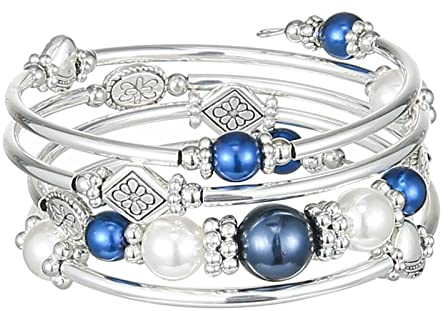 FULU AUTUMN Damen Boho Armband mit Mehrschichtiges Perlen Silber Wickelarmband Modeschmuck Geschenke zum Geburtstag und Muttertag für Frauen(18-Blue)