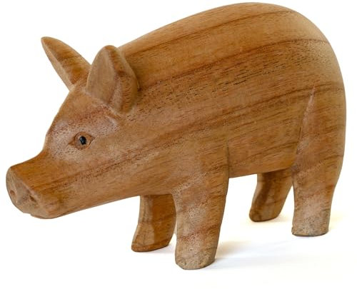 Handgeschnitztes Schweine-Ornament aus Holz, Tierliebhaber, Bauernhoftiere, Schweinefigur, Schweinestatue