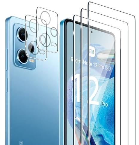 Fyqzio [3+2 Piezas Cristal templado compatible con Xiaomi Redmi Note 12 Pro 5G y protector de pantalla de cámara,sin burbujas,dureza 9H,antiarañazos,HD protector de pantalla