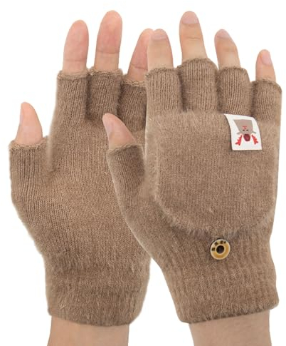 Zolunu Winterfingerlose Handschuhe Winter warmes Cabrio -Flip -Top -Halbfinger -Handschuhe dehnbare Strickhandschuhe zum Fahren von Laufsportarten (Khaki)