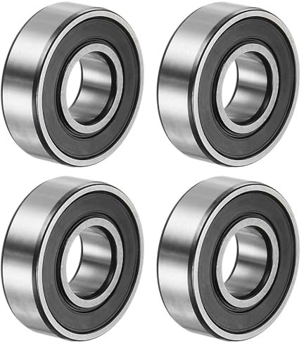 sourcing map 6202-2RS Rillenkugellager, 4 Stück 15 x 35 x 11mm C3 Doppelt gummierte Chromstahl-Lager, Schwarz