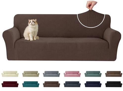 Ystyle Housse de Canapé 3 Places(180-230cm) avec Accoudoirs, Universelle Couvre Canapé Extensible, Sofa Cover Lavable Antidérapante, Housses Meubles Protection pour Chiens et Chats, Café Clair