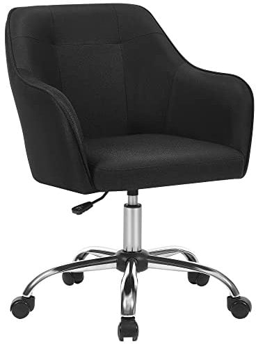 SONGMICS Office Chair, Swivel Chair, Desk Chair, Makeup Vanity Chair, Adjustable Height, Armrests, 110 kg Load, Cotton-Linen Fabric, Home Office, Study, Bedroom, Black OBG019B11