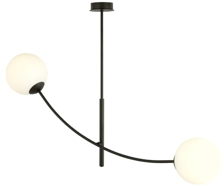 Licht-Erlebnisse Deckenleuchte Glas Metall Modern L: 83 cm H: max. 60 cm Schwenkbar Schwarz Weiß E14 2-flammig Kugelschirm Wohnzimmer Deckenlampe DORA