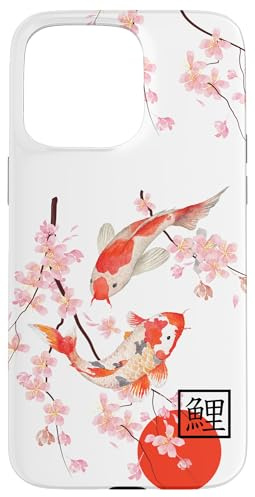 Kirschblüten Koi Karpfen Fisch Japanische Sakura Grafik Kunst Hülle für iPhone 15 Pro Max