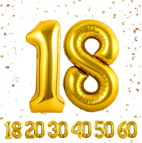 Palloncini Compleanno 18 anni Oro -101 CM Palloncino Numero 18 Gonfiabile in Foil -Decorazioni Compleanno di un uomo donna- Vola con l'Elio