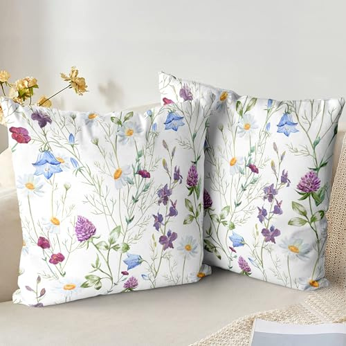 XPHZZL Cushion Covers Set of 2 Pack 45 x 45 cm - Soft Short Plush Double Sided Garden Floral Decorative Pillow Covers for Sofa Bed Garden Outdoor Spring Decor with Invisible Zipper 18 x 18 Inch