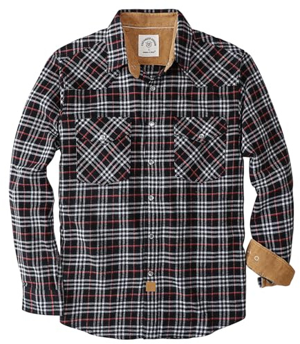 Dubinik® 6 oz Chemise Flanelle Homme Western Cowboy Manches Longues Carreaux Vintage Bouton Pression Casual Double Poche
