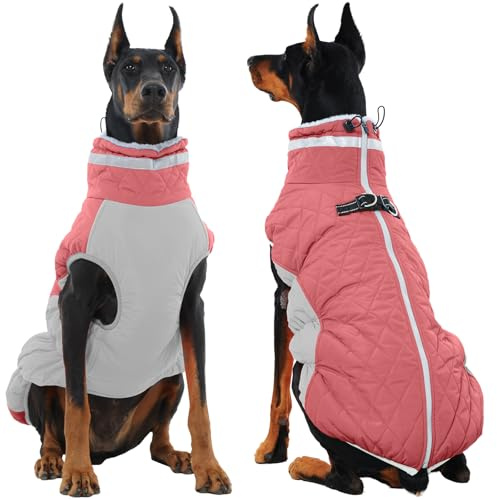 OUOBOB Hundejacken für große Hunde, Wintermantel für große Hunde, kaltes Wetter, XXXL Haustierjacke mit D-Ring, wasserdichter Mantel mit Reißverschluss hinten, Schneeanzug, Labrador, Deutscher