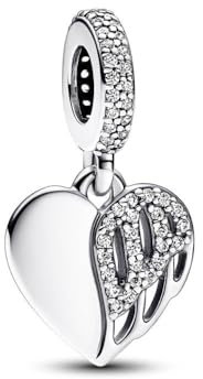 Femme Charms- Le cœur et les anges Argent Sterling 925 Pendentif avec Zircon Cubique pour Bracelet
