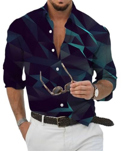 Shirt Herren Jugend Persönlichkeit Mode Shirt Herren 3D Digitales Drucken Longsleeve Shirt Herren Vintage Trend Revers Shirt Herren A-20 S