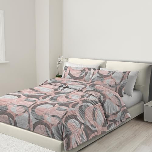 Banzaii Copripiumino Matrimoniale 250x200 cm con Cerniera e Lacci Angolari 100% Microfibra Manopesca, Set Copripiumino e 2 Federe con Zip 50x80 cm, Made in Italy, Sara Rosa