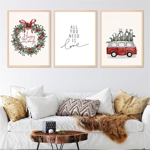 champracer 3 Stück Moderne Poster Set, Weihnachten Poster, Modern Wanddeko für Wandbilder Wohnzimmer Schlafzimmer Küche Esszimmer und Badezimmer, Ohne Rahmen (30 x 40 cm,Weihnachten)