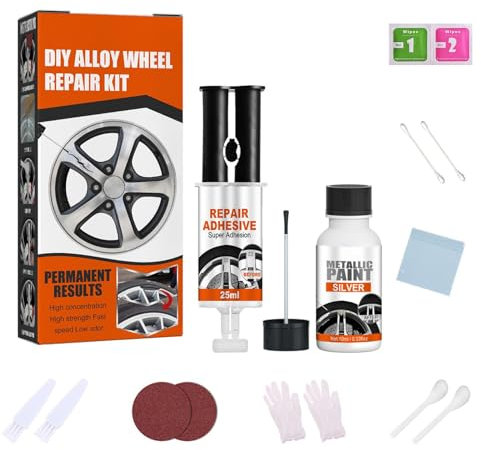 Alloy Wheel Scuff Repair Kit, Quick Fix Silver Wheel Paint, Alloy Wheel Scratch Repair Kit, Alloy Rim Scrapes Scratches Remover Kit, Car Care Touchup Adhesive For Wheel Scratches for Wheel Scratches