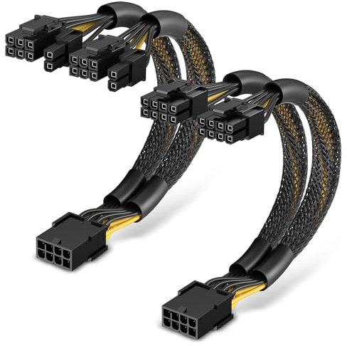 J&D 2er-Pack PCIe 8 Pin auf Dual 8 Pin (6+2) Stromadapter Kabel, 9 Zoll, mit Schrumpfschläuchen, PSU Kabel für GPU, Weiblich zu Männlich PCIe 8 Pin Kabel