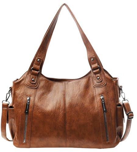 Generish Handtasche Damen,Weiches Leder Tote Hobo Bag Groß Shopper Tasche Uni Tasche Vintage Bag Braun Slouchy UmhäNgetasche Arbeitstasche für Schule Reisen