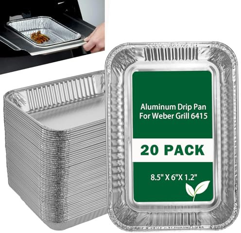 Whaleme Grill Drip Pans Compatible Weber 6415-20 Pack Grill Accessories for Weber Spirit, Genesis, Traveler, Q Series, Disposable Aluminum Foil Pans Grease Tray Liners 8.5 X 6