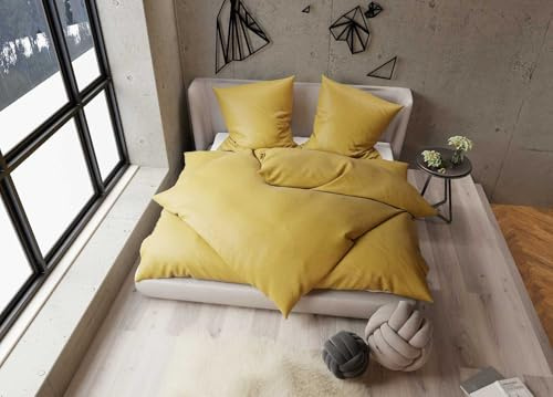 Bettwaesche-mit-Stil Tencel Lyocell Bettwäsche Gold Garnitur 200x200 + 2X 80x80