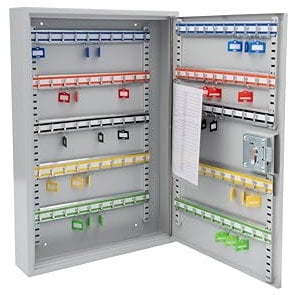 BURG-WÄCHTER Schlüsselschrank zur Wandmontage, Farbige Hakenleisten und Schlüsselanhänger, Herausnehmbares Schlüsselregister, inkl. Profilzylinder 30/10 und 3 Schlüssel, 100 Haken, 6850/100 PZ, Grau