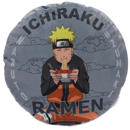 Naruto Shippuden - Coussin Rond Naruto Ichiraku Ramen - 100% Polyester - 200 GSM - Gris