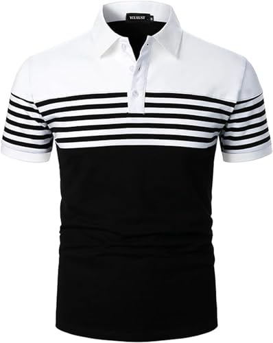 YCUEUST Men's Cotton Color Blocked Short Sleeve Polo Golf Casual T-Shirt Top