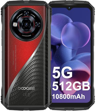 DOOGEE S118 Pro 5G Rugged Smartphone, 24GB RAM + 512GB ROM, 10800mAh, Display 6.6 FHD+ 120Hz, AI Camera 108MP, Octa-Core 6nm, Android 14, Dual SIM, NFC, WiFi6, Unlock, 2025, Rosso