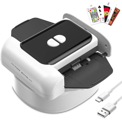 Bibykivn Automatischer Kartenmischer, Kartenmischmaschine Elektrische, 2000 mAh, Mischmaschine Karten für UNO Kartenspiel, Poker, Skip BO, Phase10 für Familienfeiern und Reisen (Weiß-2)