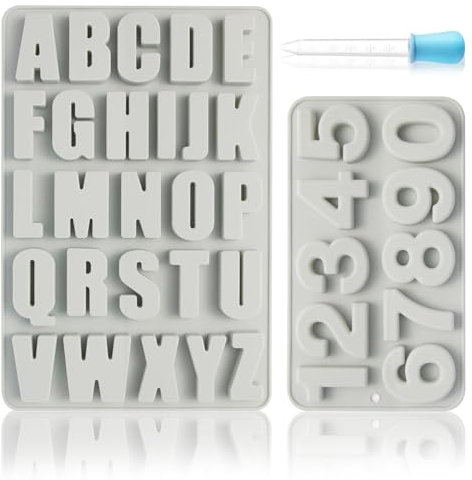 Luxoraiova Molde de silicona con letras y números, A-Z y 0-9, moldes de silicona 3D del alfabeto para chocolate, jabón y resina epoxi, color gris