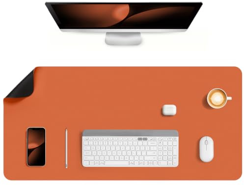 Jumdast Schreibtischunterlage, doppelseitige rutschfeste Schreibunterlage | Multifunktionales Office Mausepad Laptop Tischunterlage Schreibtischunterlage Leder Schreibtischmatte (Schwarz Orange)