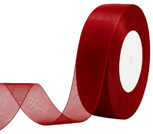 Organza-Geschenkband in Bordeaux, 2 cm breit, 46 m – Transparentes Chiffonband für Geschenke, Basteln, Blumen, Hochzeit & Deko