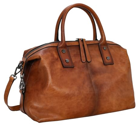 Iswee Umhängetasche aus echtem Leder, Tragegriff oben, Designer-Umhängetasche, große Kapazität, Umhängetasche, Helles Braun, 13.65 (L) x 9.75 (H) x 5.46 (W)