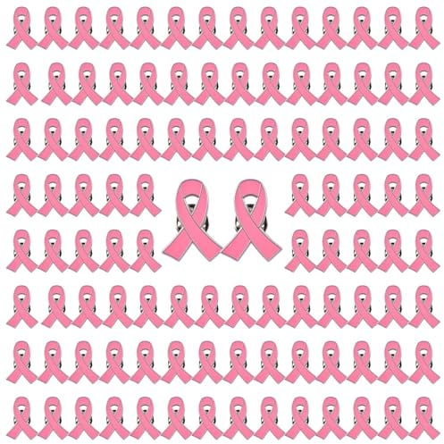 100 PCS Pins Octobre Rose, Broches Ruban Rose Sensibilisation Cancer du Sein, Badge Épingles Octobre Accessoires Métal Qualité avec Attache Sécurisée pour Femme, octobre rose accessoires 2025