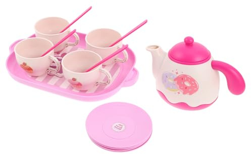 BCOATH Plastic Tea Party Set for Teapot Cups Saucers and Tray Lightweight Pretend Play Kitchen for Birthday Easy to Clean and Stimulate Imagination