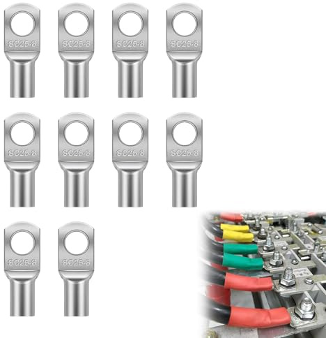 Tinned Copper Terminals Connectors,SC25-8 Ring Terminal Connectors Set,Tinned Copper Wire Lugs Kit,Heavy Duty Battery Cable Ends,Bolt Hole Crimp Terminals Connector for Electric