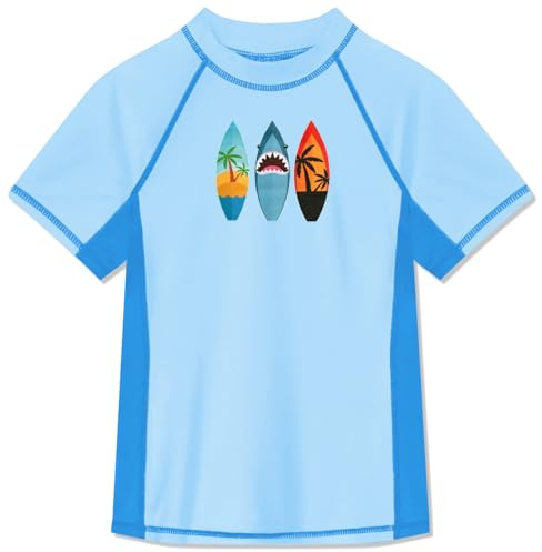 BesserBay Boy's Crew Neck Short Sleeve Rash Guard Shirt UPF 50+ Rash Vest 5-14 Years